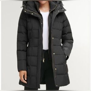 Cole Haan SolidCore Women's 32" Signature Hooded Taffeta Down Coat Size Med